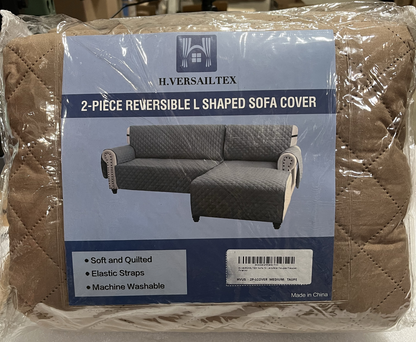 2-Piece  Reversible  L Shaped  Sofa  Cover Medium ,Color Taupe