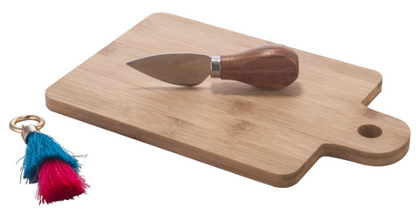 Bamboo Cutting Board Gift Set with Cheese Baking Knife and Tassel Keyring, Half