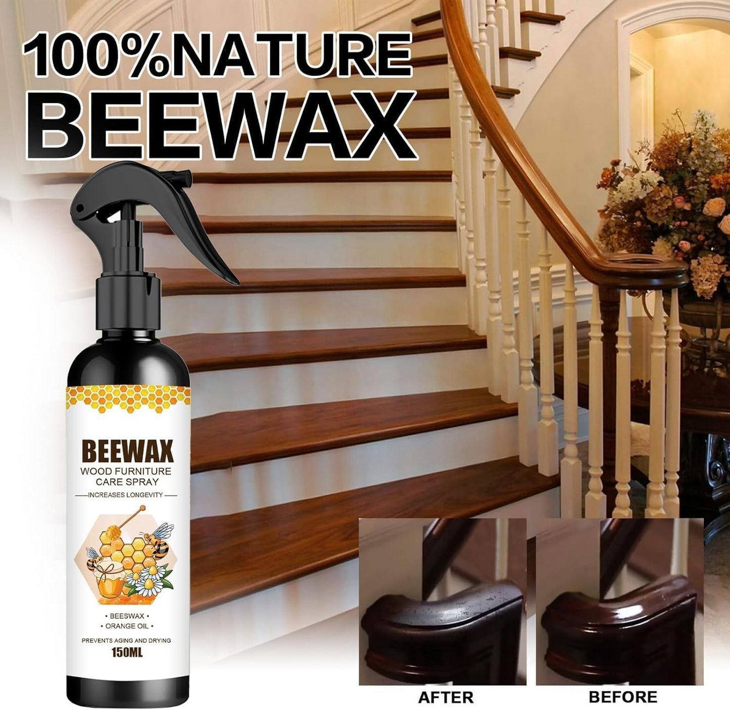 Pack Of 2: Wood Furniture Care Spray Beeswax Orange Oil Wood Polishing 150ml