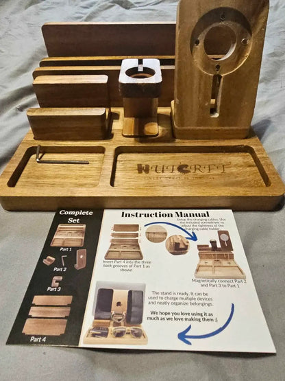 Wooden Multi-Device Charging Dock Station with Organizer for Phone & Accessories