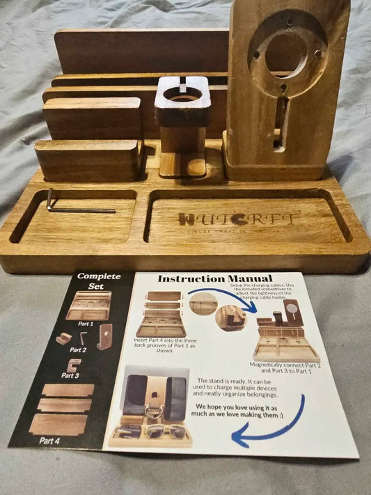 Wooden Multi-Device Charging Dock Station with Organizer for Phone & Accessories