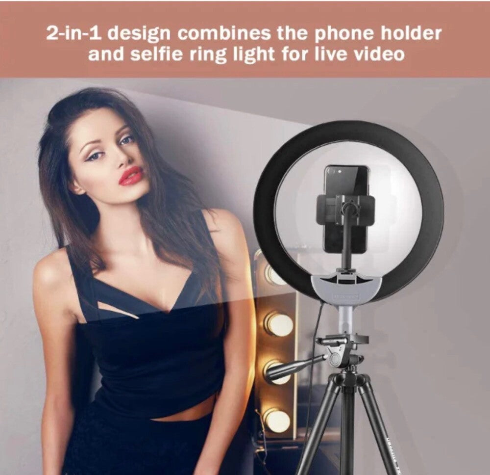 UBeesize 10.2" Selfie Ring Light with 50" Tripod Stand & Flexible Phone Holder f