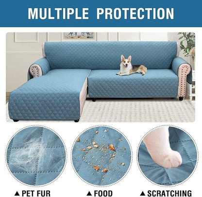 3-Seat Chaise Sofa Protector, Waterproof, M, Grey Blue