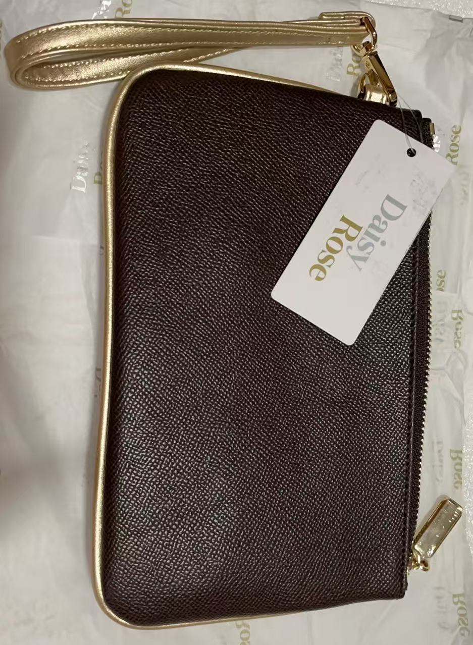 Zip wristlet Wallet and Phone Clutch - RFID Blocking Protection Brown