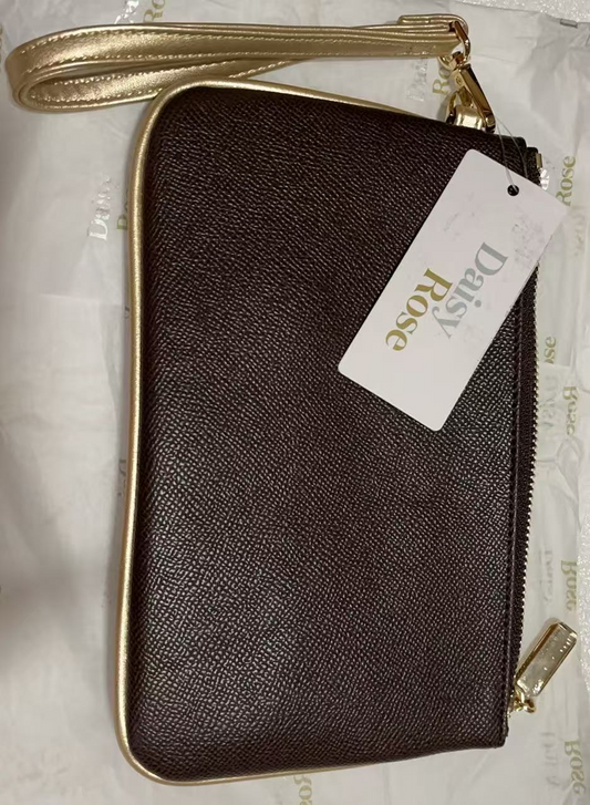 Zip wristlet Wallet and Phone Clutch - RFID Blocking Protection Brown