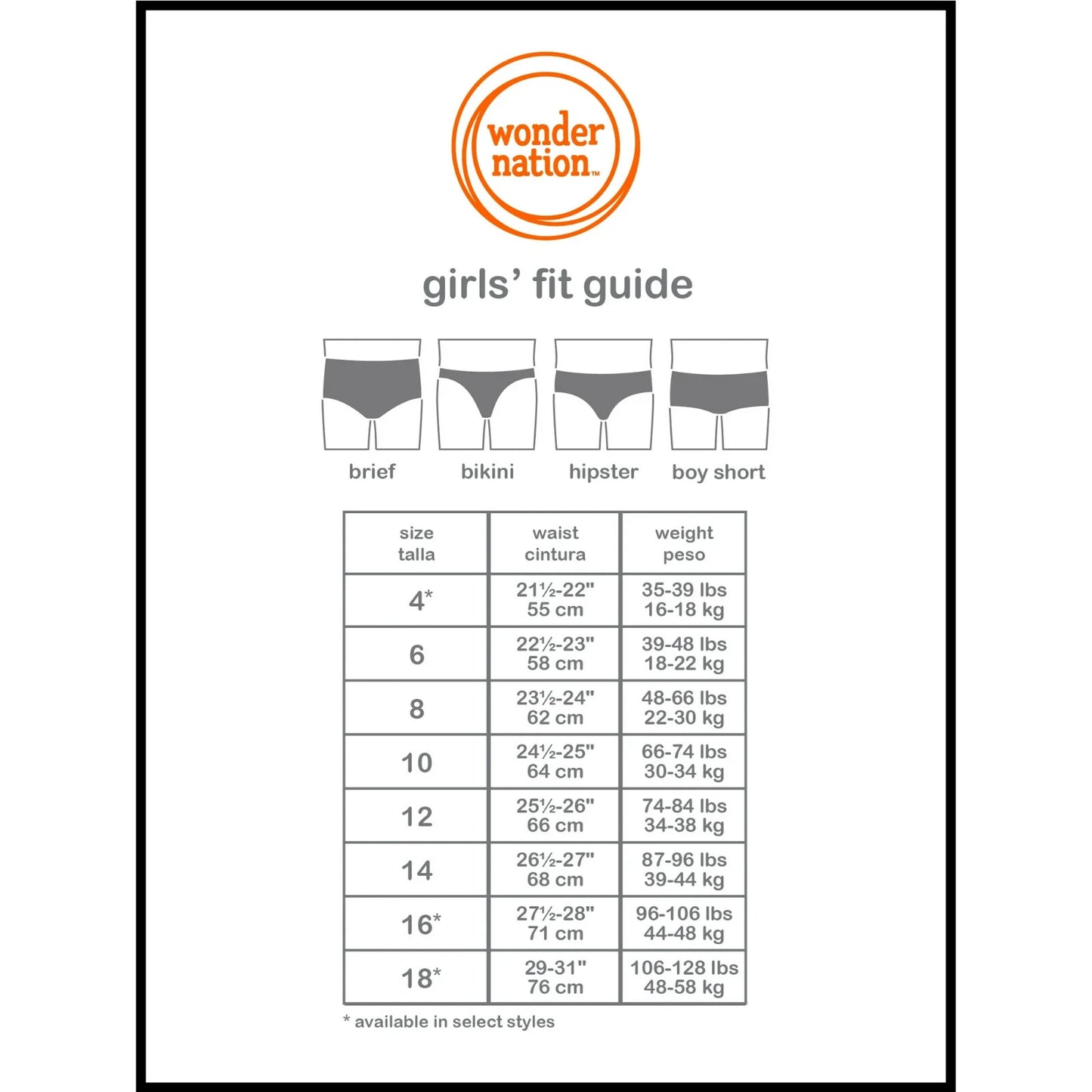 10PCS Wonder Nation Girls Cotton Brief Underwear, 5Pack, Sizes 12