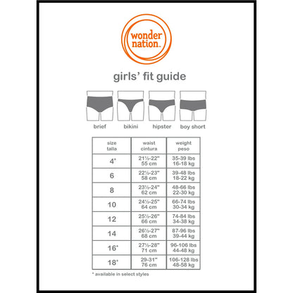10PCS Wonder Nation Girls Cotton Brief Underwear, 5Pack, Sizes 12