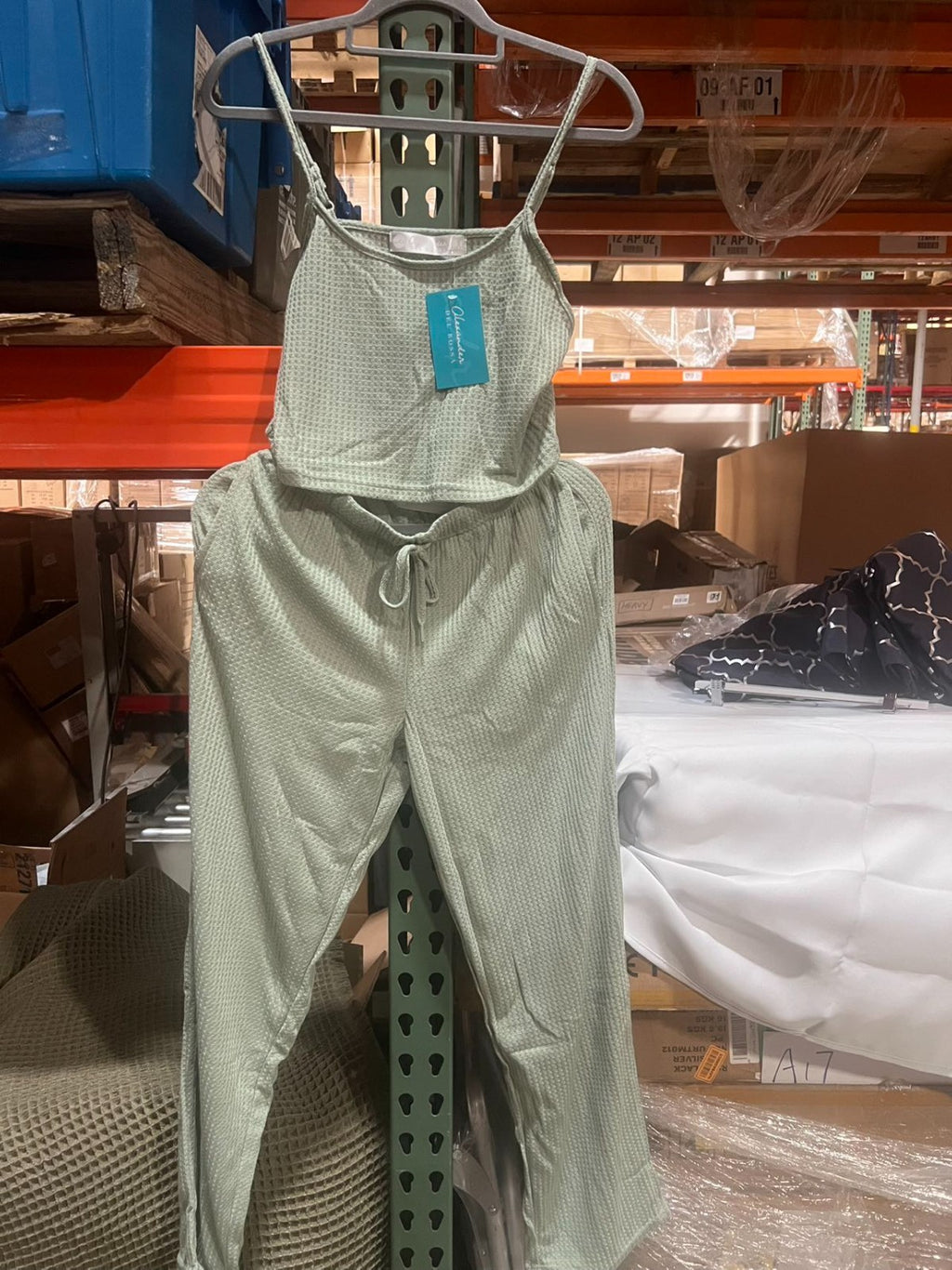 Women's Cami Top & Pants, Pajamas with Pockets, Spaghetti Straps  green Size M
