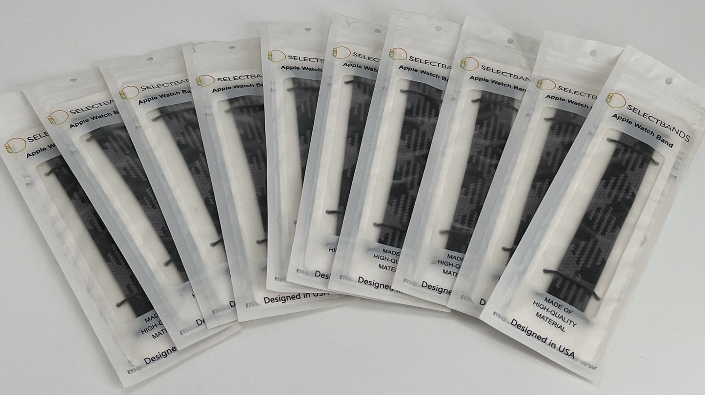 10-Pack L  Black/Grey  Solid Loop  Watch Bands 0.8 x 6.5Inch , Fits 38mm/40mm/41