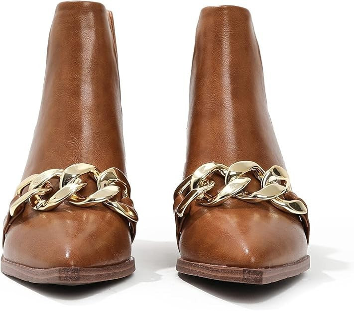 Women’s Pointed Toe Western Ankle Boots Brown Size 11 with Chain