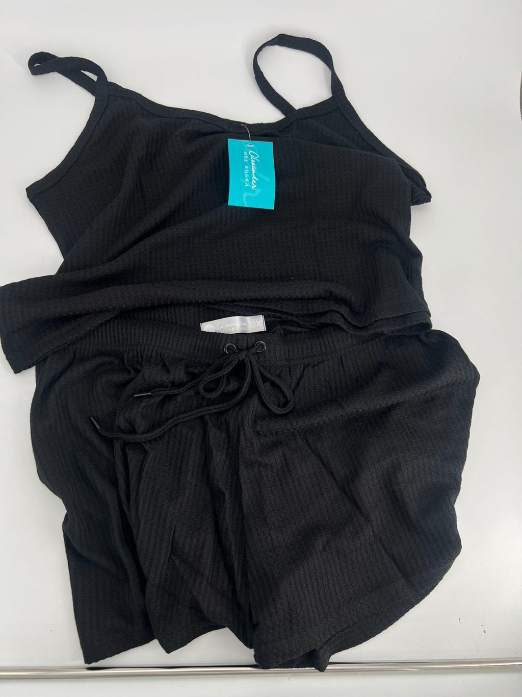 Women's Satin Sleeveless Top & PJ Shorts Pajamas Set black Size L