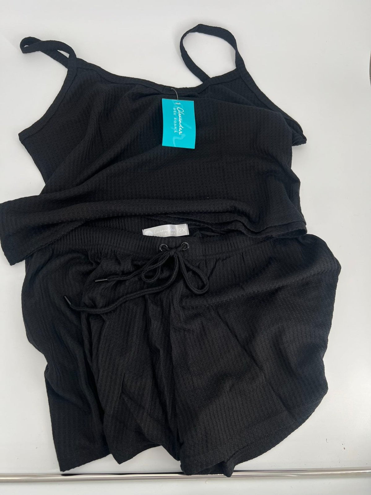 Women's Satin Sleeveless Top & PJ Shorts Pajamas Set black Size L