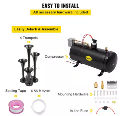 Air Horns Kit 150DB Air Compressor Tank 4 Trumpet Super Loud with 120 PSI 12volt