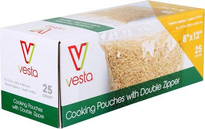 Double Zipper Clear Food Storage Bags, No Vacuum Needed, 8” x 12”, 25-Pack