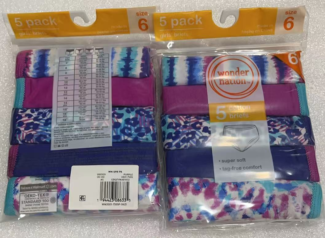 Wonder Nation Girls Cotton Brief Underwear, 5Pack, Sizes 6