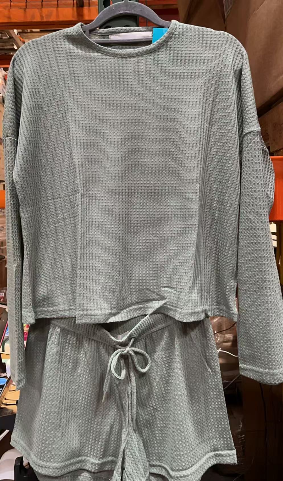 Large Size Ribbed Pajama Set, Sage Green