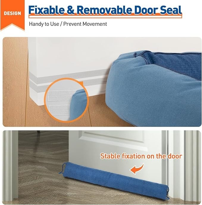 34in×4in  Under Door Draft Stopper-Weighted Noise&Wind Blocker ,Blue