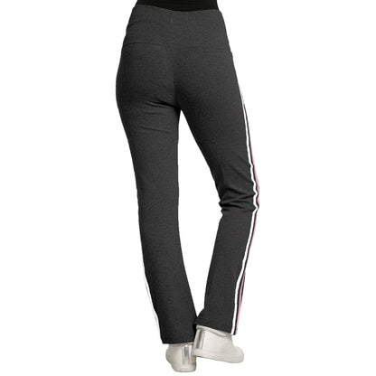 Womens Stretch Rib Sweatpants High Waist Contrast Color Seam Stripes  Color:Char