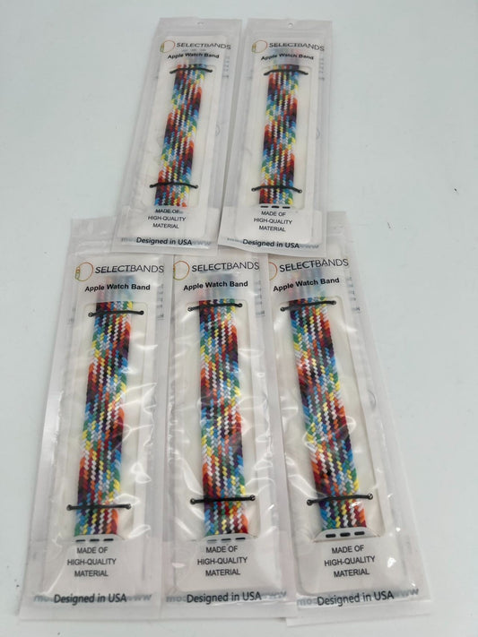 5- Pack M  Color Burst Rainbow Loop Watch Bands 0.8 x 6.2 Inch  Fits 38mm/40mm/