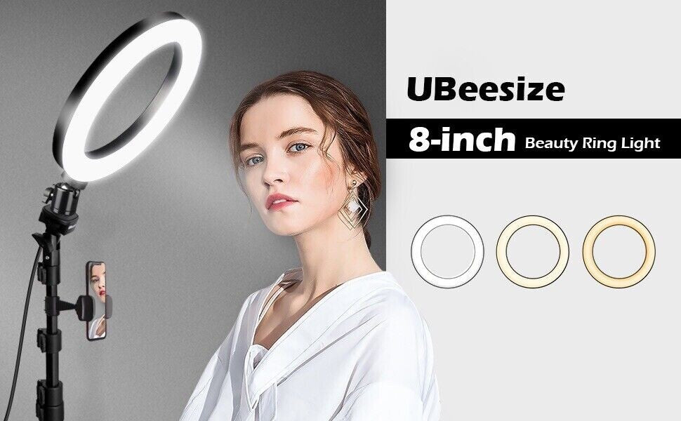 UBeesize Selfie Ring Light 8” with Tripod Stand for Phone