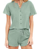 Womens Ribbed Knit Lounge Set Short Sleeve Top and Shorts Sleepwear Pajama Set.