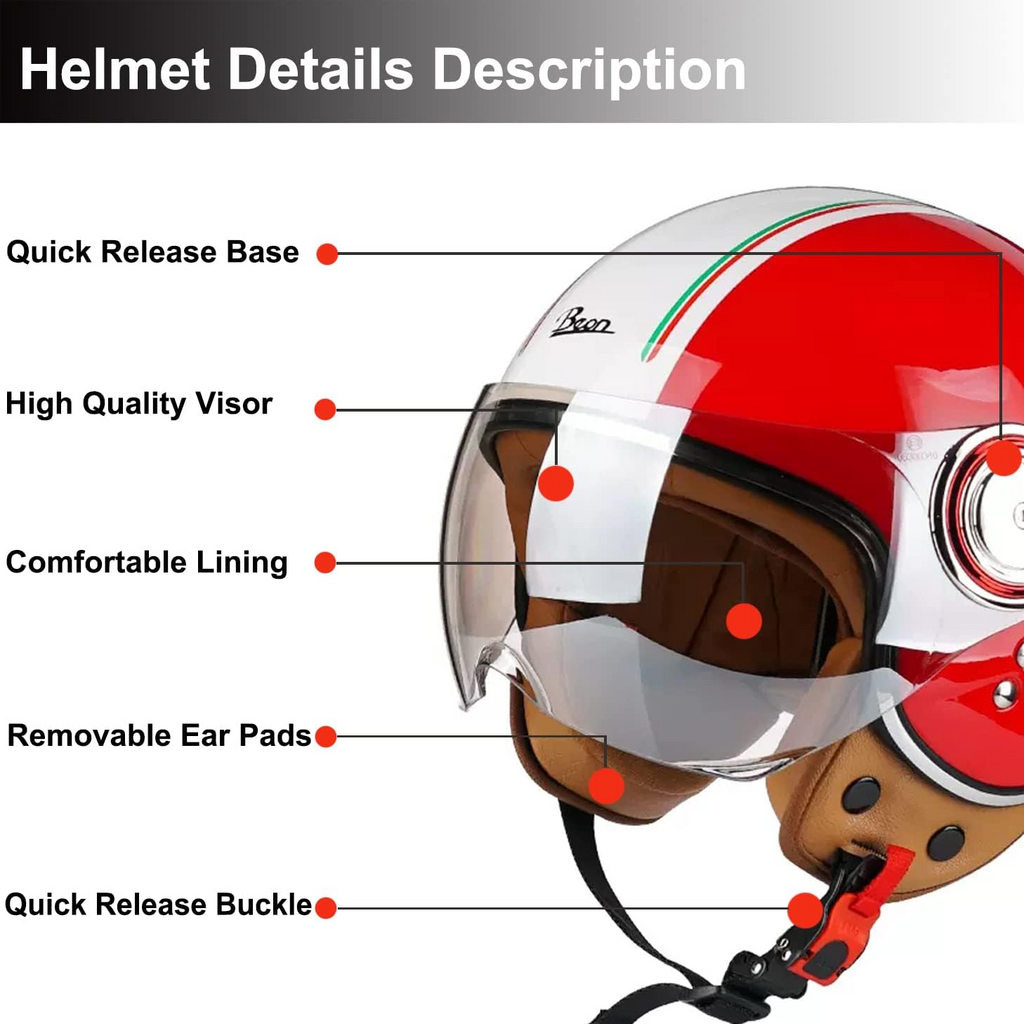 retro 3/4 de cara abierta, casco de motocicleta con visera, cascos vintage