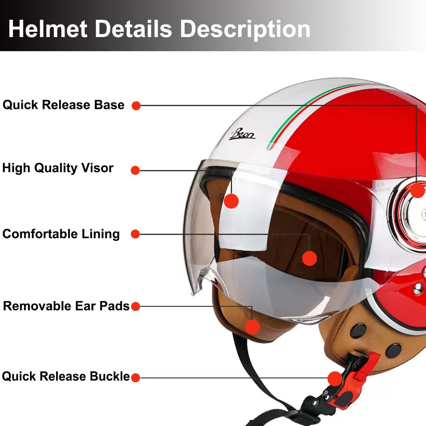retro 3/4 de cara abierta, casco de motocicleta con visera, cascos vintage