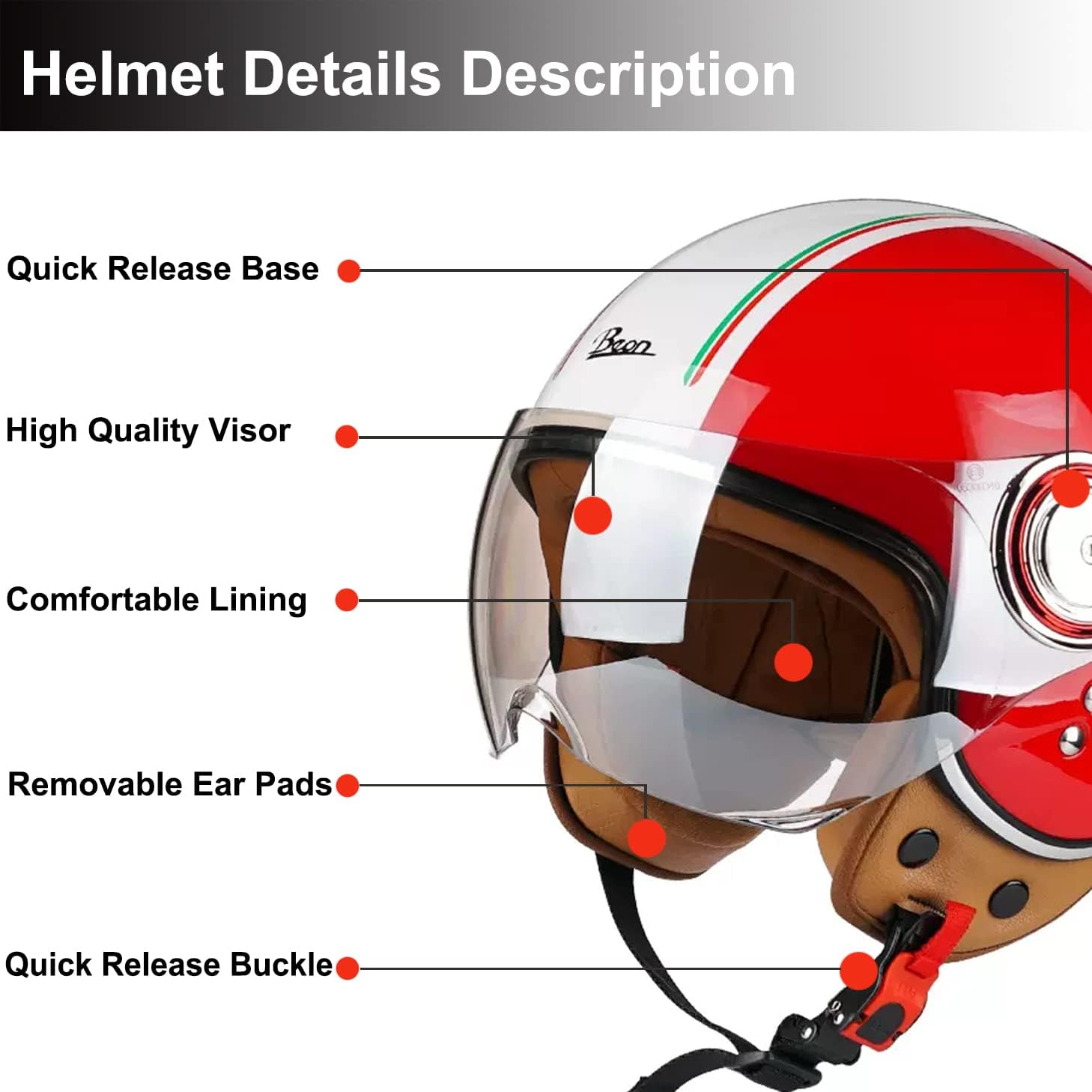 retro 3/4 de cara abierta, casco de motocicleta con visera, cascos vintage