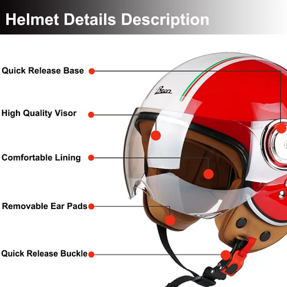 retro 3/4 de cara abierta, casco de motocicleta con visera, cascos vintage