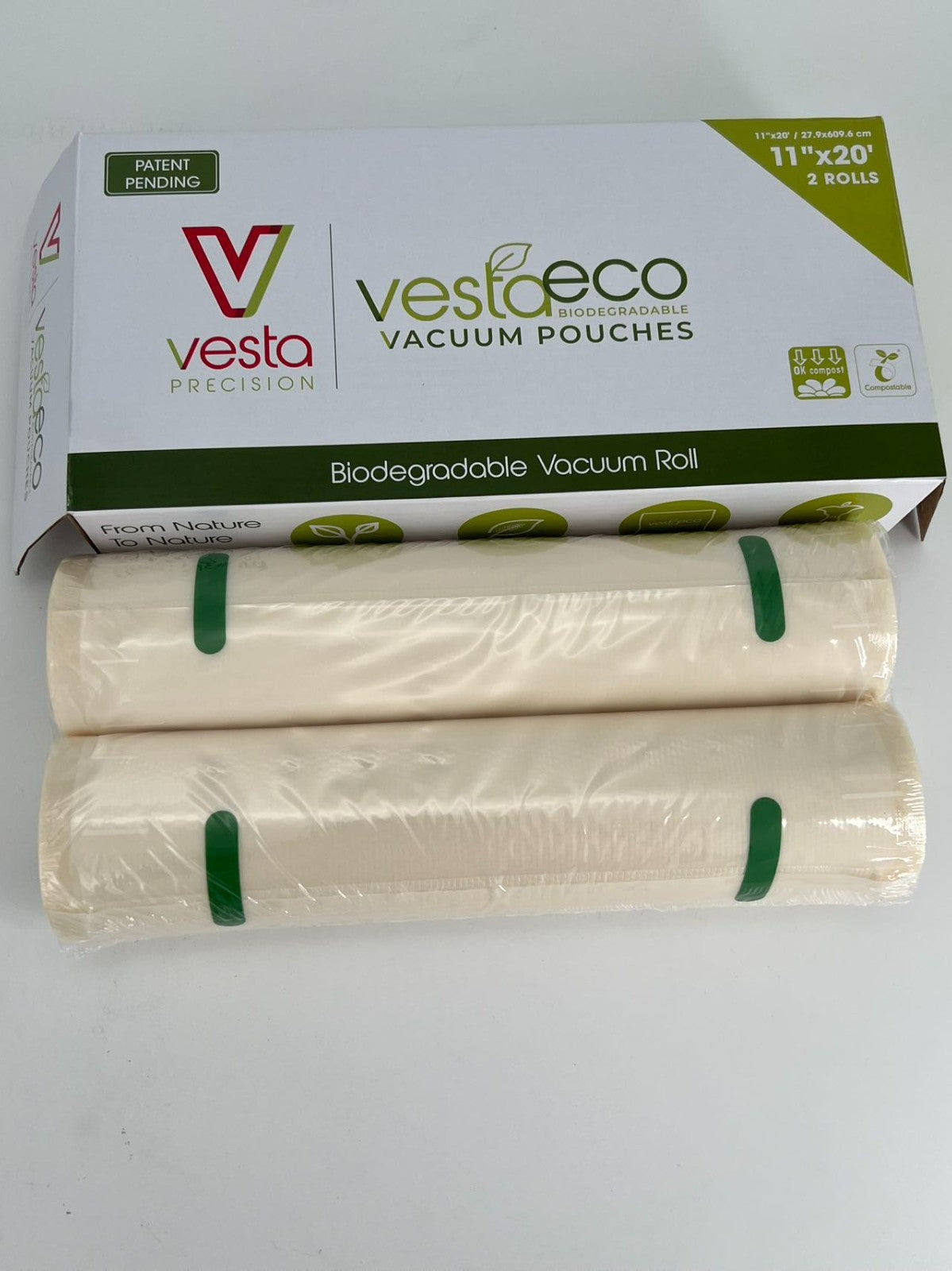 VestaEco Compostable Vacuum Seal Bags 11X20 Inches 2 ROLLS