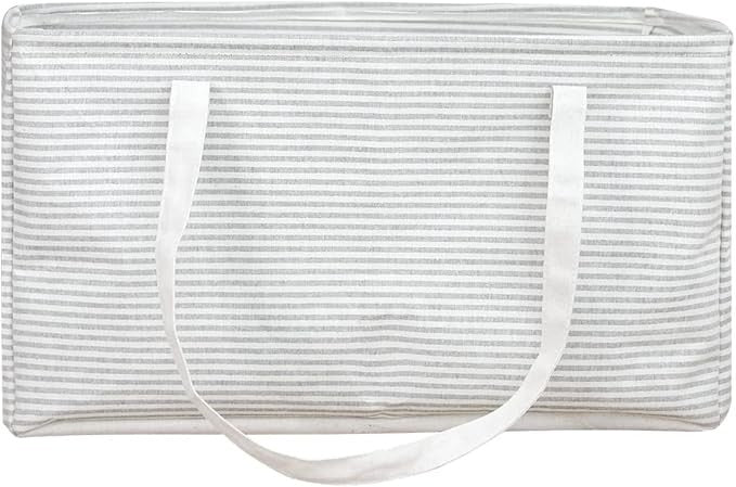 Foldable Waterproof Laundry Hamper Basket with Handles – Grey Stripe