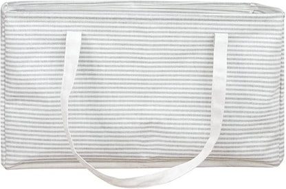 Foldable Waterproof Laundry Hamper Basket with Handles – Grey Stripe