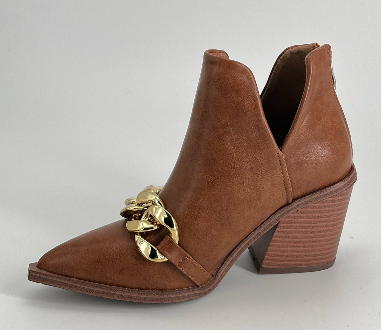 Women’s Pointed Toe Western Ankle Boots Brown Size 11 with Chain