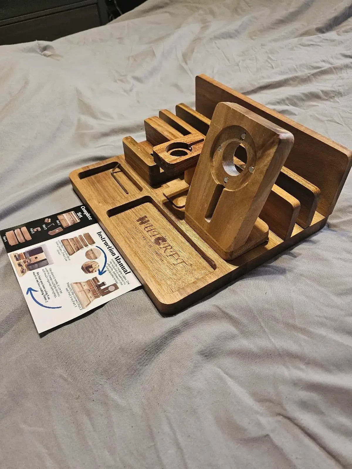 Wooden Multi-Device Charging Dock Station with Organizer for Phone & Accessories
