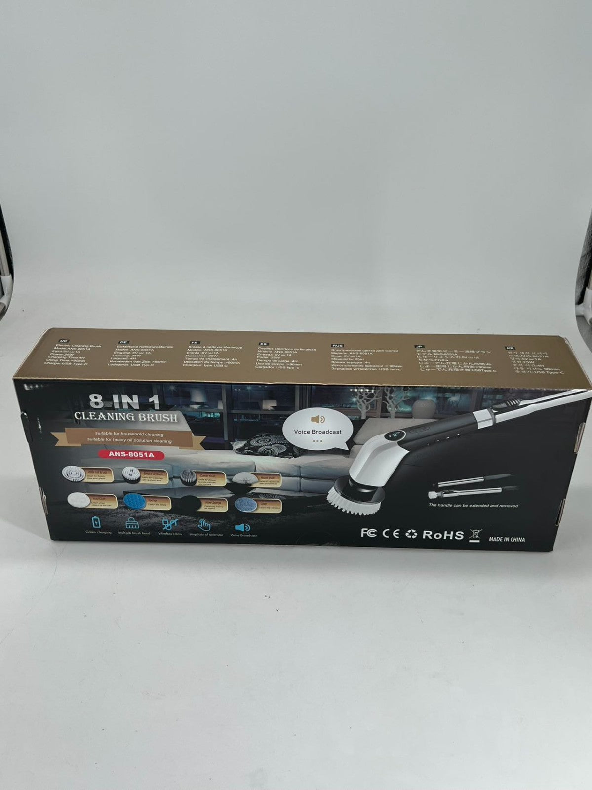 Rechargeable Cordless Spin Scrubber Electric Scrub Cleaning Brush 8 Heads Voice.