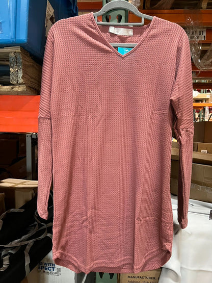 Women's Long Sleeve Knit Nightshirt, V-Neck Sleepshirt, Pajama TopRose Taupe M