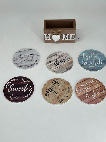 Rustic Sturdy Wooden Heart Coasters - Set of 6 with Holder - Protects Furniture