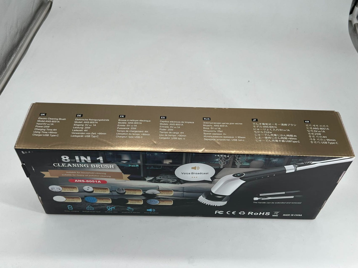 Rechargeable Cordless Spin Scrubber Electric Scrub Cleaning Brush 8 Heads Voice.
