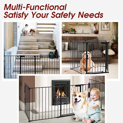 121" Extra Wide Baby Gate with Door, 5-Panel Metal Fence, 30" High