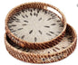 Round Rattan Tray with Mother of Pearl Inlay, Serving Leaf