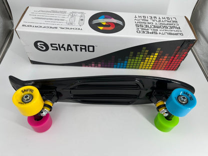 Black Logo Retro CruiserRainbow Wheels Skateboard