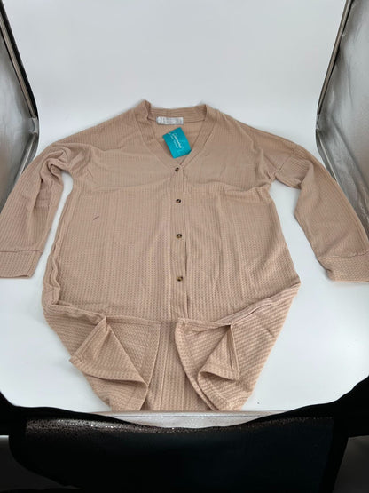 Short Sleeve Nightshirt, Lightweight Button Down Pajama Top Shadow Beige L