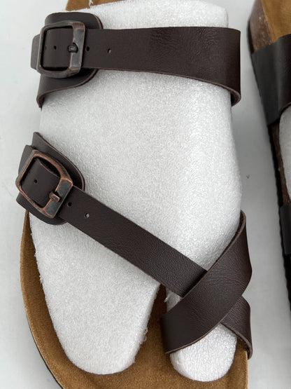 Women's Cork Footbed Sandals Double Adjustable Buckle Slide Sandals Slip On Walk.