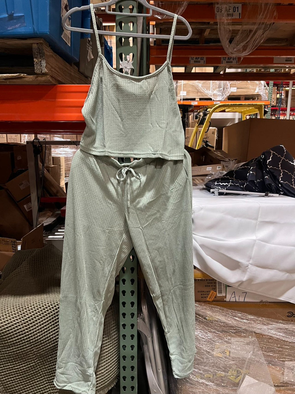 Women's Cami Top & Pants, Pajamas with Pockets, Spaghetti Straps  green Size XL