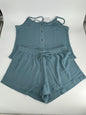 Women's Knit Pajamas Set Sling button top and pajama shorts Sky blue XL