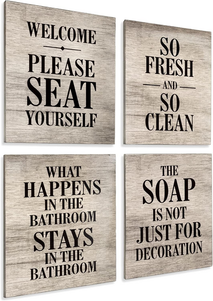 Toilet Rules Wall Art Decor Wood Toilet Rules Sign Funny Bathroom Sign