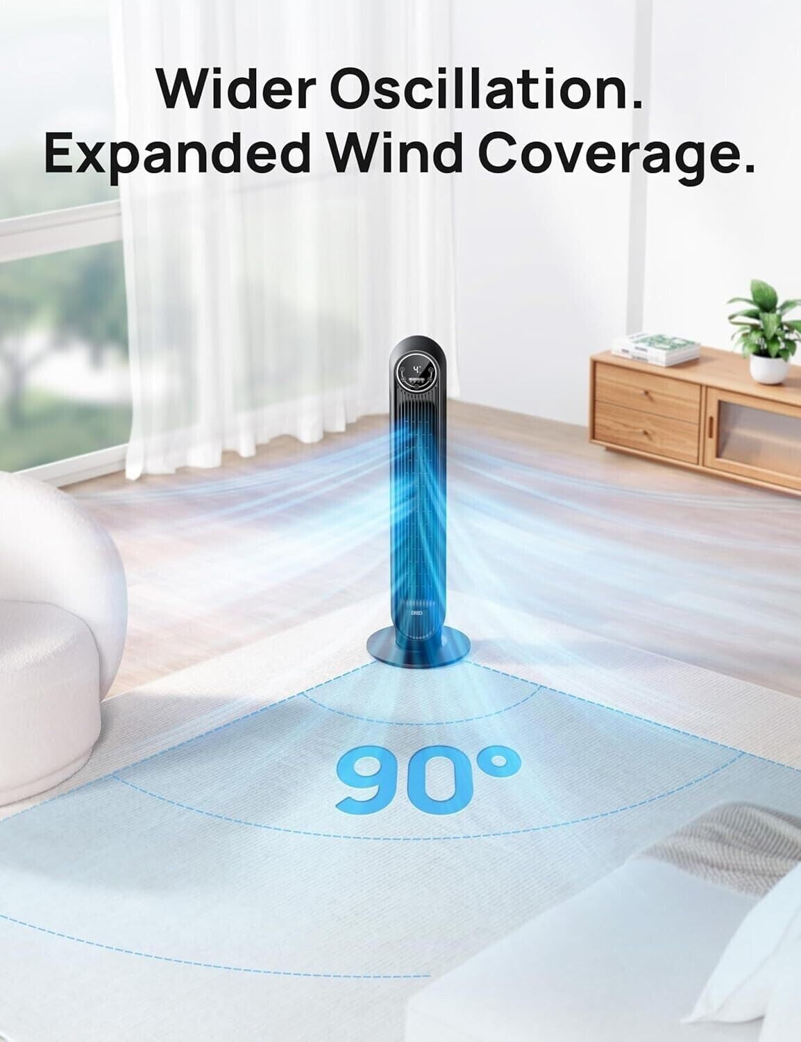 used- Oscillating Tower Fan Velocity Quiet Cooling 4 Speeds Timer Remote Control