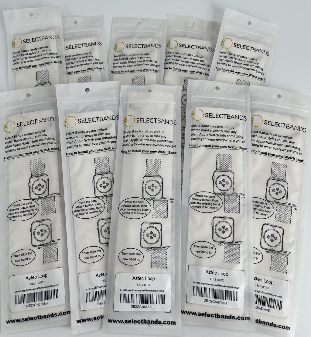 10-Pack  L  Champagne  Solid Loop Apple Watch Bands 0.8 x 6.5Inch , Fits 38mm/40