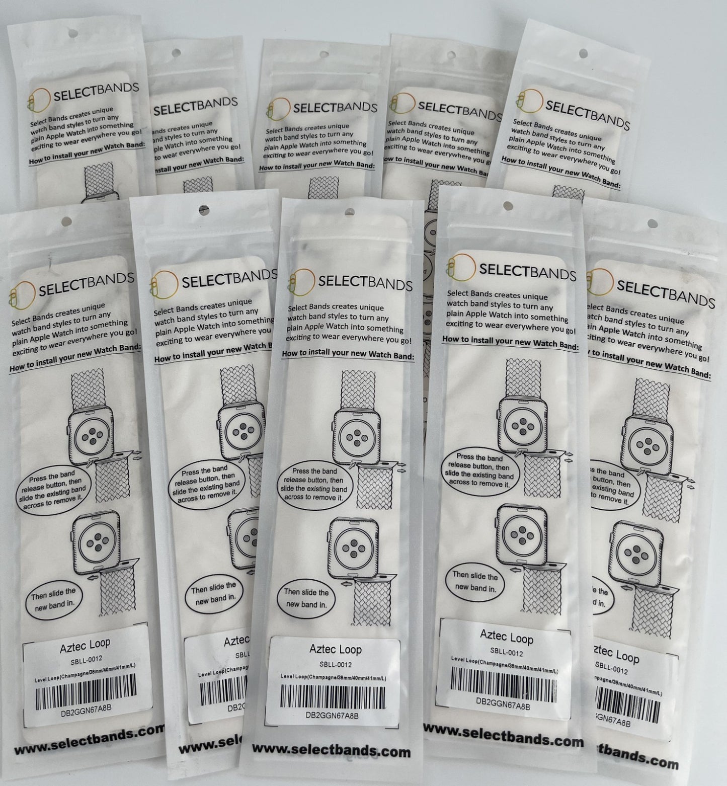 10-Pack  L  Champagne  Solid Loop Apple Watch Bands 0.8 x 6.5Inch , Fits 38mm/40