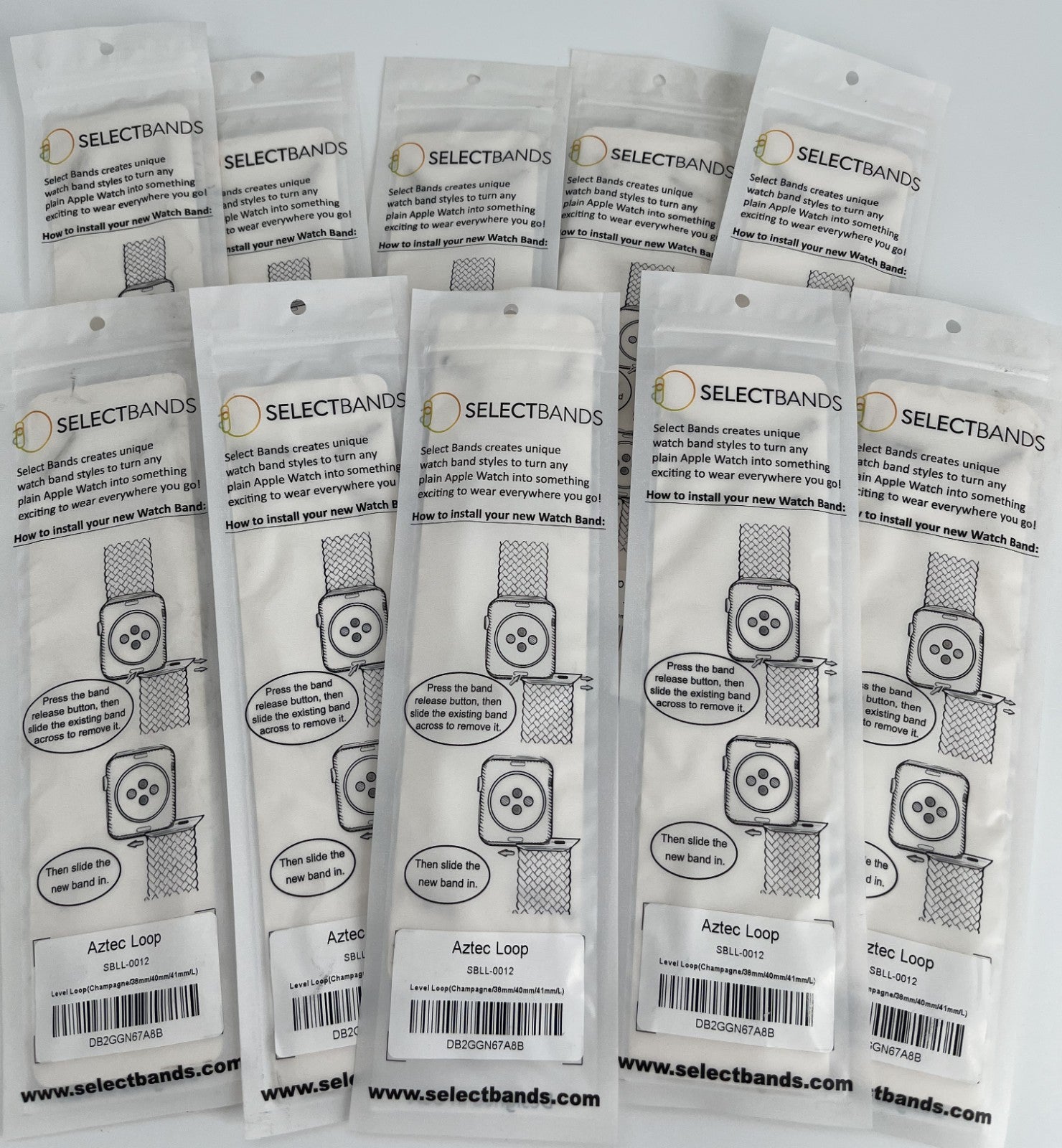 10-Pack  L  Champagne  Solid Loop Apple Watch Bands 0.8 x 6.5Inch , Fits 38mm/40